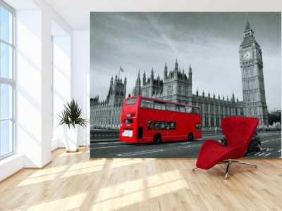 Fototapeta Czerwony autobus na tle Big Bena w Londynie