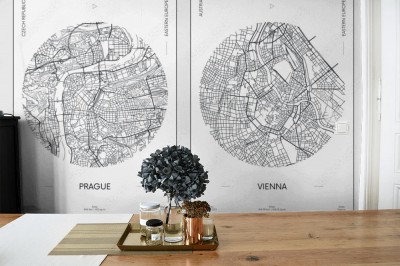 Fototapeta plan miejski plan ulic miasta Praga i Wiedeń