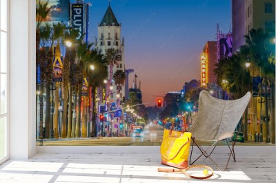 Fototapeta Widok światowej sławy dzielnicy Hollywood Boulevard w Los Angeles, Kalifornia, USA