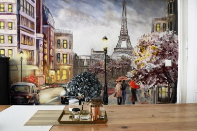 Fototapeta Obraz olejny na płótnie z widokiem na ulicę Paryża