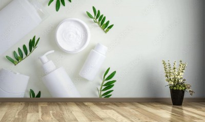 Fototapeta Produkty kosmetyczne na zielonym tle