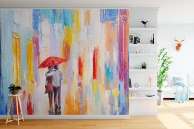 Fototapeta Spacer w deszczu z kolorów