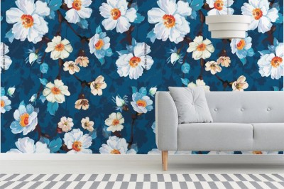 Tapeta z ładnym niebieskim motywem z kwiatów