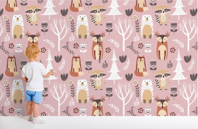 Tapeta z uroczymi ilustrowanymi zwierzakami