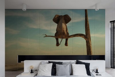 Naklejka na szafę Samotny słoń na drzewie