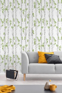 Tapeta z pni brzozy w stylu skandynawskim