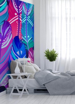 Fototapeta z wzorem ręcznie rysowanych akwarelą piór w stylu boho