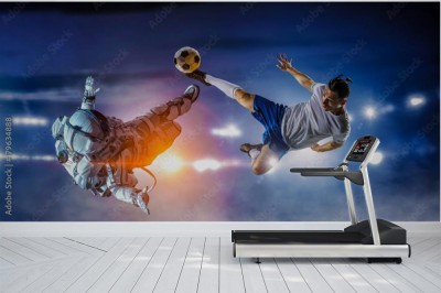 Fototapeta Astronauta grać w piłkę nożną