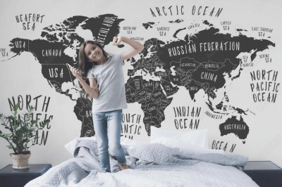 Fototapeta Mapa Ziemi z nazwami krajów po angielsku