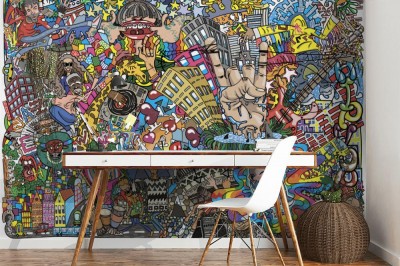 Fototapeta Fajne muzyczne graffiti w stylu miejskim na ścianie