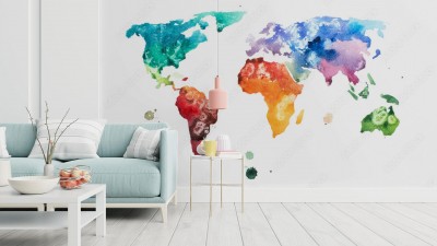 Fototapeta Mapa świata w soczystych barwach rysowanych akwarelą