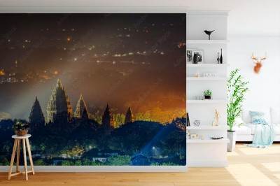 Fototapeta Nocna panorama Hinduskiej świątyni Prambanan