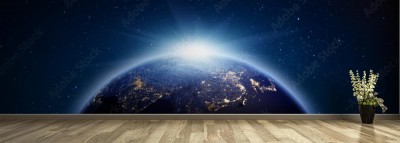Fototapeta Panoramiczne ujęcie wschodu słońca na ziemi widziane z kosmosu