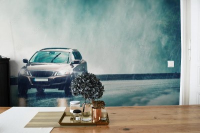 Fototapeta Samochód w ulewnym deszczu