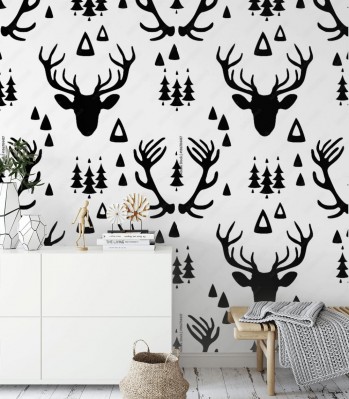 Fototapeta skandynawska - Głowy jeleni na białym