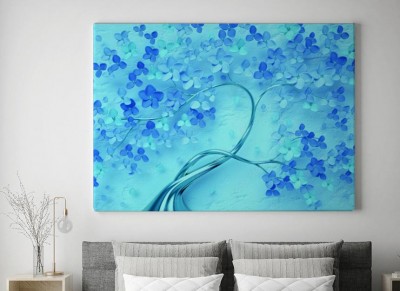 Obraz na płótnie 3d fioletowe kwiaty na niebieskim tle