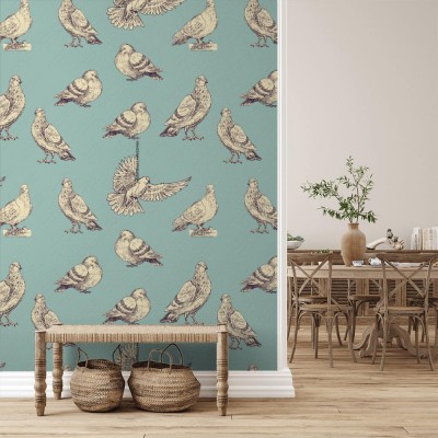 Tapeta do salonu z ręcznie rysowanych gołębi