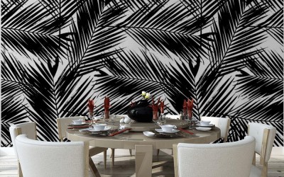 Fototapeta z czarnym konturem liścia palmy