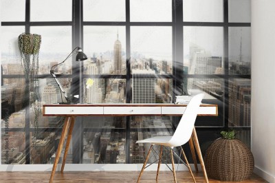 Fototapeta Duże panoramiczne okno z widokiem na miasto