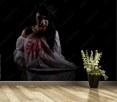 Fototapeta Psychotyczna kobieta w zakrwawionej bieliźnie