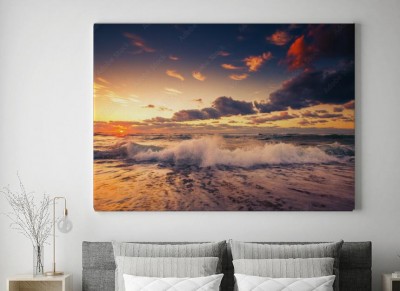 Obrazy do salonu Piękny zachód na plaży