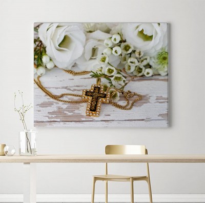 Obraz na płótnie Złoty Krzyż na łańcuszku
