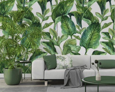 Tapeta Zielone liście na jasnym tle