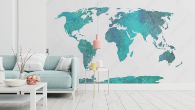 Fototapeta Mapa świata - niebieski wzór akwareli