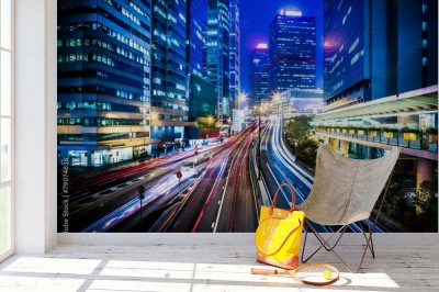 Fototapeta Nocny ruch uliczny w mieście Hongkong