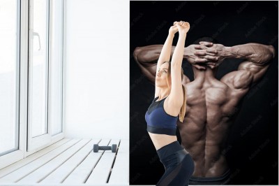 Fototapeta Silny atletyczny mężczyzna na ciemnym tle