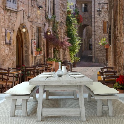 Fototapeta Typowa włoska restauracja w zabytkowej uliczce