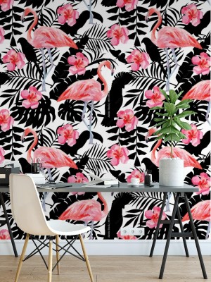 Tapeta różowe flamingi na białym tle