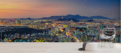 Fototapeta Seul  Panoramiczny pejzaż miejski Seul śródmieście podczas lato zmierzchu