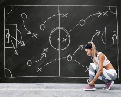 Fototapeta Taktyki na mecz - kreda, rysunek na tablicy