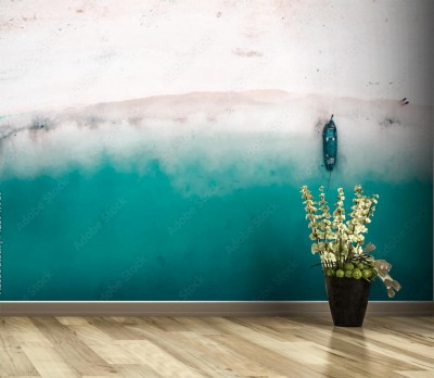 Fototapeta Turkusowa woda na białym piasku tle