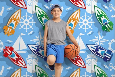 Fototapeta Łodzie na tle ikon morskich