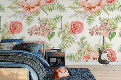 Fototapeta w jasnoróżowe bukiety na białym tle