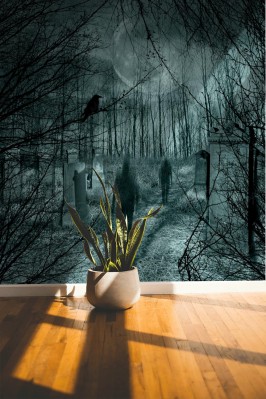 Fototapeta Duchy wychodzą z grobów na starym cmentarzu przy pełni księżyca