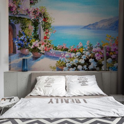 Fototapeta obraz olejny - dom blisko morza