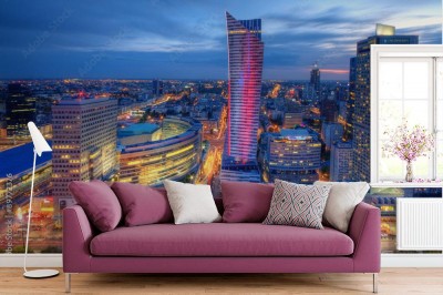 Fototapeta Warszawa wieczorna panorama miasta