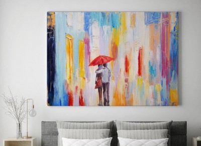 Obraz na płótnie Spacer w deszczu z kolorów