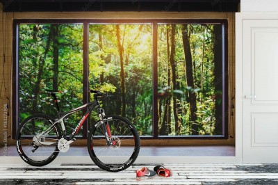 Fototapeta tropikalny widok za oknem