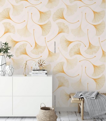 Fototapeta z jasnym wzorem z liśćmi miłorzębu japońskiego