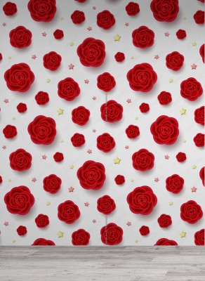 Fototapeta w czerwone realistyczne kwiaty i złote gwiazdy