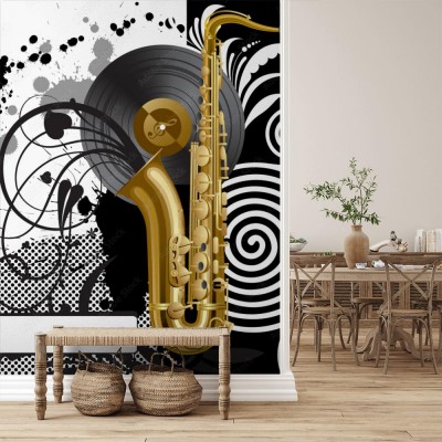 Fototapeta Czarne tło z saksofonem