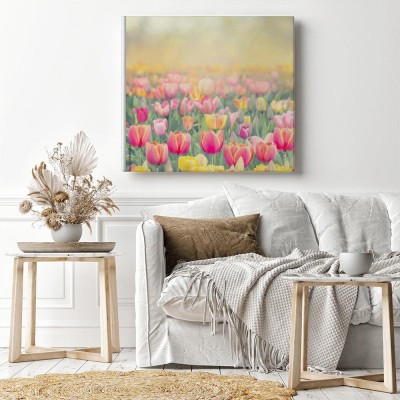 Obraz na płótnie Kolorowe pola tulipanów w akwareli