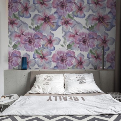 Tapeta do modnego wnętrza z motywem kwiatów na białym tle