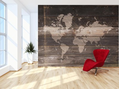 Fototapeta Mapa świata na drewnianej ścianie