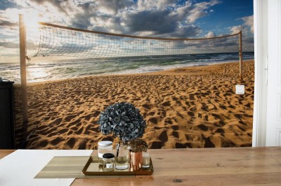 Fototapeta Siatkówka i wschód słońca na plaży