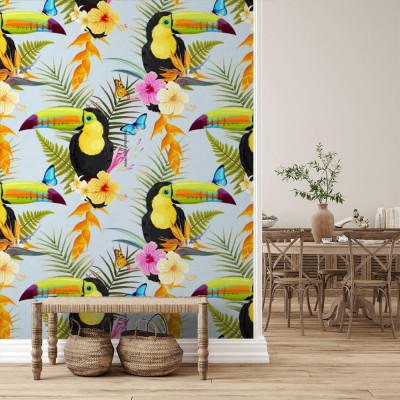 Tapeta do sypialni w Tukany i kwiaty